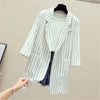Women's Loose Fit Long Sleeve Striped Blazer with Buttons for Urban Casual Wear in Black