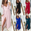 Women's Long Dress, V-Neck, Long Sleeves and Split Skirt