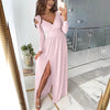 Women's Long Dress, V-Neck, Long Sleeves and Split Skirt