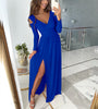 Women's Long Dress, V-Neck, Long Sleeves and Split Skirt