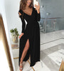 Women's Long Dress, V-Neck, Long Sleeves and Split Skirt