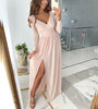 Women's Long Dress, V-Neck, Long Sleeves and Split Skirt