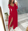 Women's Long Dress, V-Neck, Long Sleeves and Split Skirt