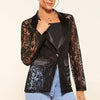 Women's Slim Fit Lace Flower Lapel Long Sleeve One Button Elegant Crocheted Flower Jacket for Casual in Black