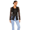Women's Slim Fit Lace Flower Lapel Long Sleeve One Button Elegant Crocheted Flower Jacket for Casual in Black