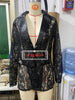 Women's Slim Fit Lace Flower Lapel Long Sleeve One Button Elegant Crocheted Flower Jacket for Casual in Black
