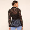 Women's Slim Fit Lace Flower Lapel Long Sleeve One Button Elegant Crocheted Flower Jacket for Casual in Black