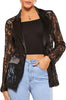 Women's Slim Fit Lace Flower Lapel Long Sleeve One Button Elegant Crocheted Flower Jacket for Casual in Black