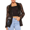 Women's Slim Fit Lace Flower Lapel Long Sleeve One Button Elegant Crocheted Flower Jacket for Casual in Black