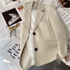 Women's Beige Blazer, Notched Lapels, Button Front and Long Sleeves