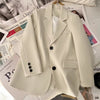 Women's Beige Blazer, Notched Lapels, Button Front and Long Sleeves