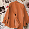 Women's Beige Blazer, Notched Lapels, Button Front and Long Sleeves