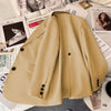 Women's Beige Blazer, Notched Lapels, Button Front and Long Sleeves