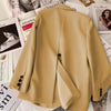 Women's Beige Blazer, Notched Lapels, Button Front and Long Sleeves