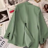 Women's Beige Blazer, Notched Lapels, Button Front and Long Sleeves
