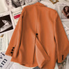 Women's Beige Blazer, Notched Lapels, Button Front and Long Sleeves