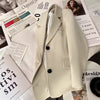 Women's Beige Blazer, Notched Lapels, Button Front and Long Sleeves