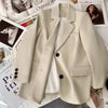 Women's Beige Blazer, Notched Lapels, Button Front and Long Sleeves