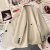 Women's Beige Blazer, Notched Lapels, Button Front and Long Sleeves