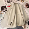 Women's Beige Blazer, Notched Lapels, Button Front and Long Sleeves