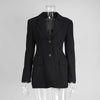 Women's Slim Fit British Style Polyester Solid Color Suit Collar Long Sleeve Single Button Jacket with Waist Cinching for Spring in Black White