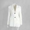 Women's Slim Fit British Style Polyester Solid Color Suit Collar Long Sleeve Single Button Jacket with Waist Cinching for Spring in Black White