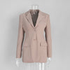 Women's Slim Fit British Style Polyester Solid Color Suit Collar Long Sleeve Single Button Jacket with Waist Cinching for Spring in Black White
