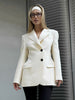 Women's Slim Fit British Style Polyester Solid Color Suit Collar Long Sleeve Single Button Jacket with Waist Cinching for Spring in Black White