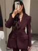 Women's Slim Fit British Style Polyester Solid Color Suit Collar Long Sleeve Single Button Jacket with Waist Cinching for Spring in Black White