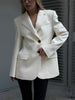 Women's Slim Fit British Style Polyester Solid Color Suit Collar Long Sleeve Single Button Jacket with Waist Cinching for Spring in Black White