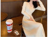 Women's Knit A-Line Dress, V-Neck, High Waist and Long Sleeves