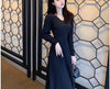 Women's Knit A-Line Dress, V-Neck, High Waist and Long Sleeves