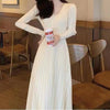 Women's Knit A-Line Dress, V-Neck, High Waist and Long Sleeves