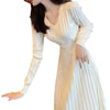 Women's Knit A-Line Dress, V-Neck, High Waist and Long Sleeves