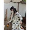 Women's Floral Long Dress, Long Sleeves and Defined Waist