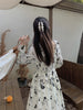 Women's Floral Long Dress, Long Sleeves and Defined Waist