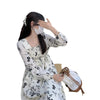 Women's Floral Long Dress, Long Sleeves and Defined Waist