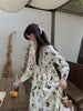 Women's Floral Long Dress, Long Sleeves and Defined Waist