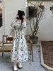 Women's Floral Long Dress, Long Sleeves and Defined Waist