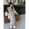 Women's Floral Long Dress, Long Sleeves and Defined Waist