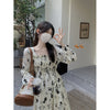 Women's Floral Long Dress, Long Sleeves and Defined Waist
