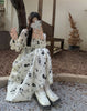 Women's Floral Long Dress, Long Sleeves and Defined Waist