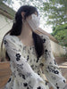 Women's Floral Long Dress, Long Sleeves and Defined Waist