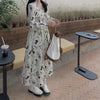 Women's Floral Long Dress, Long Sleeves and Defined Waist