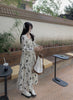 Women's Floral Long Dress, Long Sleeves and Defined Waist