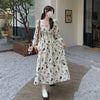 Women's Floral Long Dress, Long Sleeves and Defined Waist
