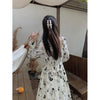 Women's Floral Long Dress, Long Sleeves and Defined Waist