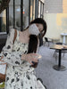 Women's Floral Long Dress, Long Sleeves and Defined Waist