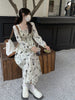Women's Floral Long Dress, Long Sleeves and Defined Waist