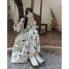 Women's Floral Long Dress, Long Sleeves and Defined Waist